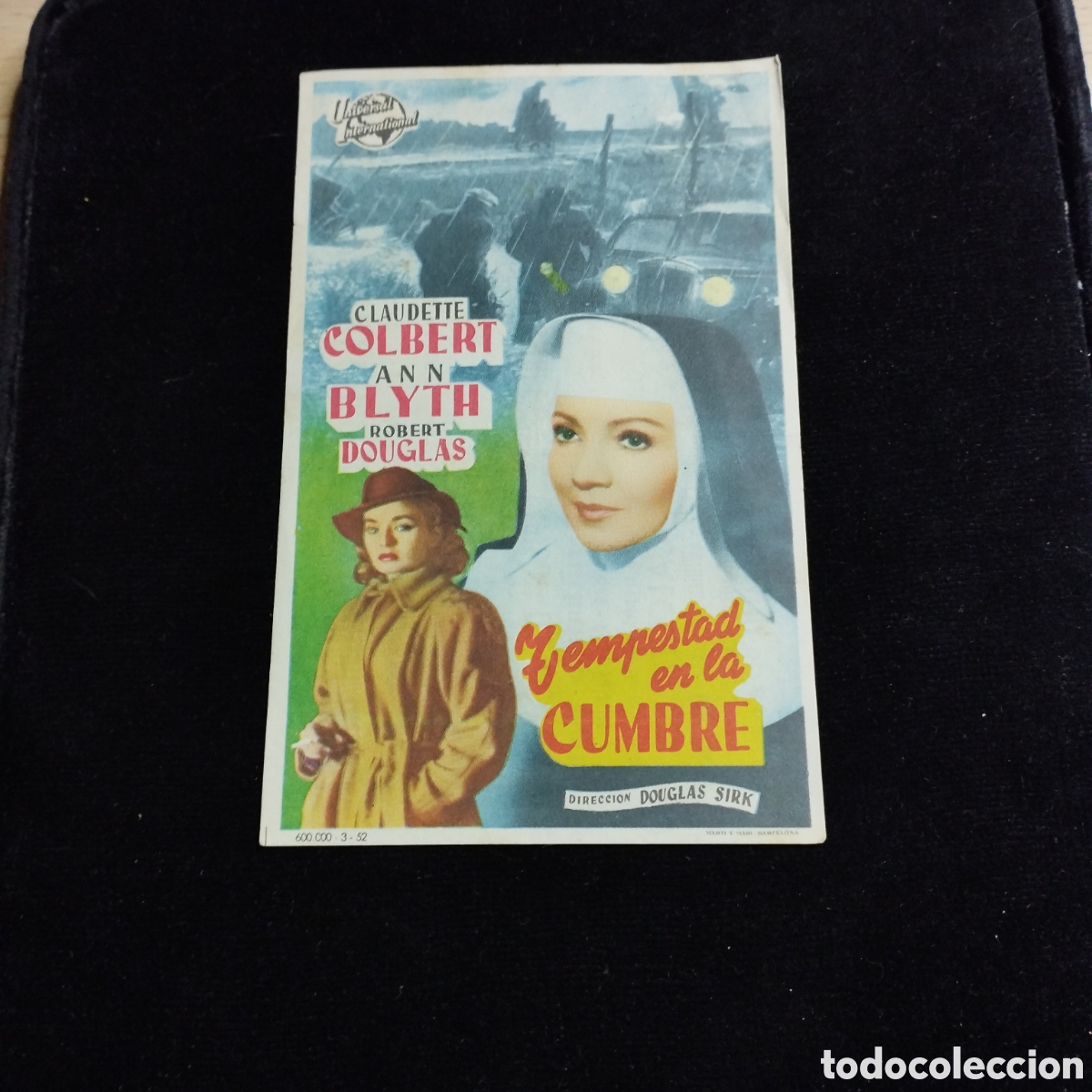 Cine: Programa de cine, sencillo. Tempestad en la cumbre. Claudette Colbert. Ann Blyth. 1952. Domenech.