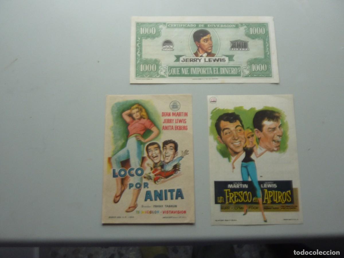 Cine: 3 Folletos de cine DIFERENTES DE JERRY LEWIS con publicidad