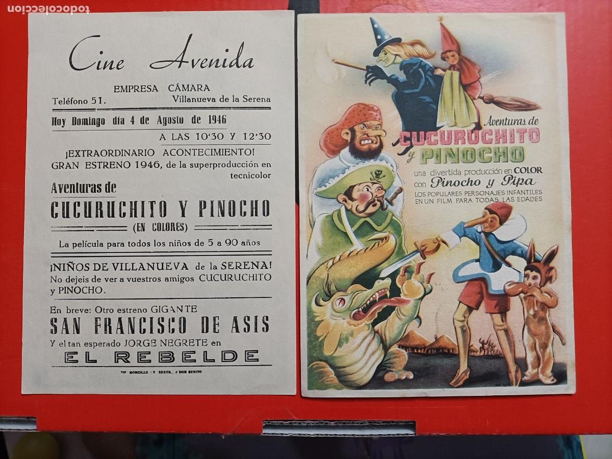 Cine: AVENTURAS DE CUCURUCHITO Y PINOCHO. C/P. CINE AVENIDA, EMPRESA C&Aacute;MARA. ESTA NUEVO IMPECABLE. S/P.