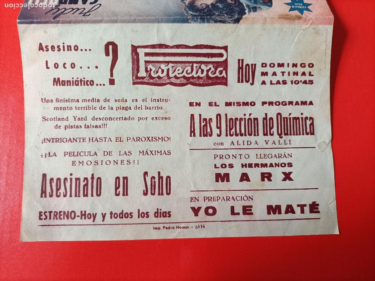 Cine: ASESINATO EN SOHO. C/P. PROTECTORA, JUDY CAMPBELL. VER FOTO DEL DORSO