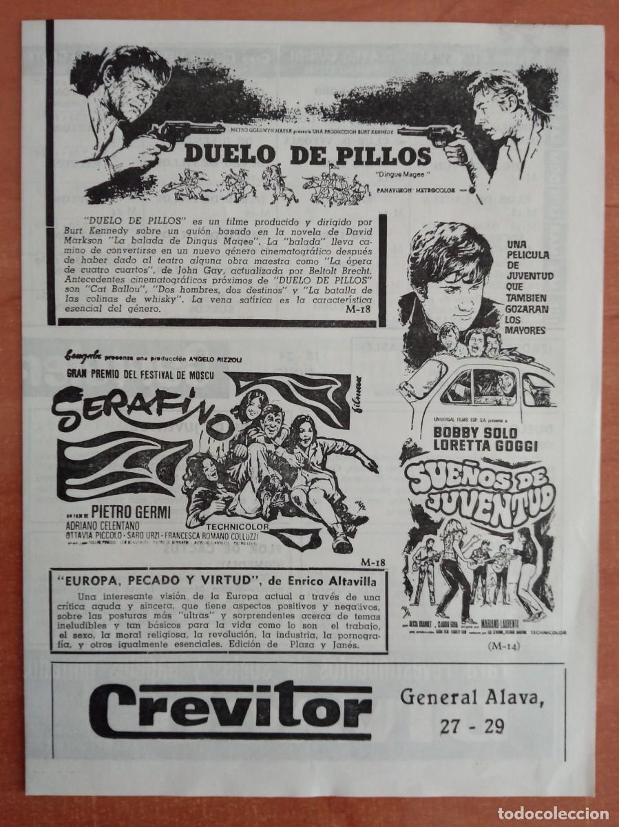 Cinema: DUELO DE PILLOS, FRANK SINATRA, SERAFINO, ADRIANO CELENTANO, VITORIANA DE ESPECTACULOS, VITORIA,1971