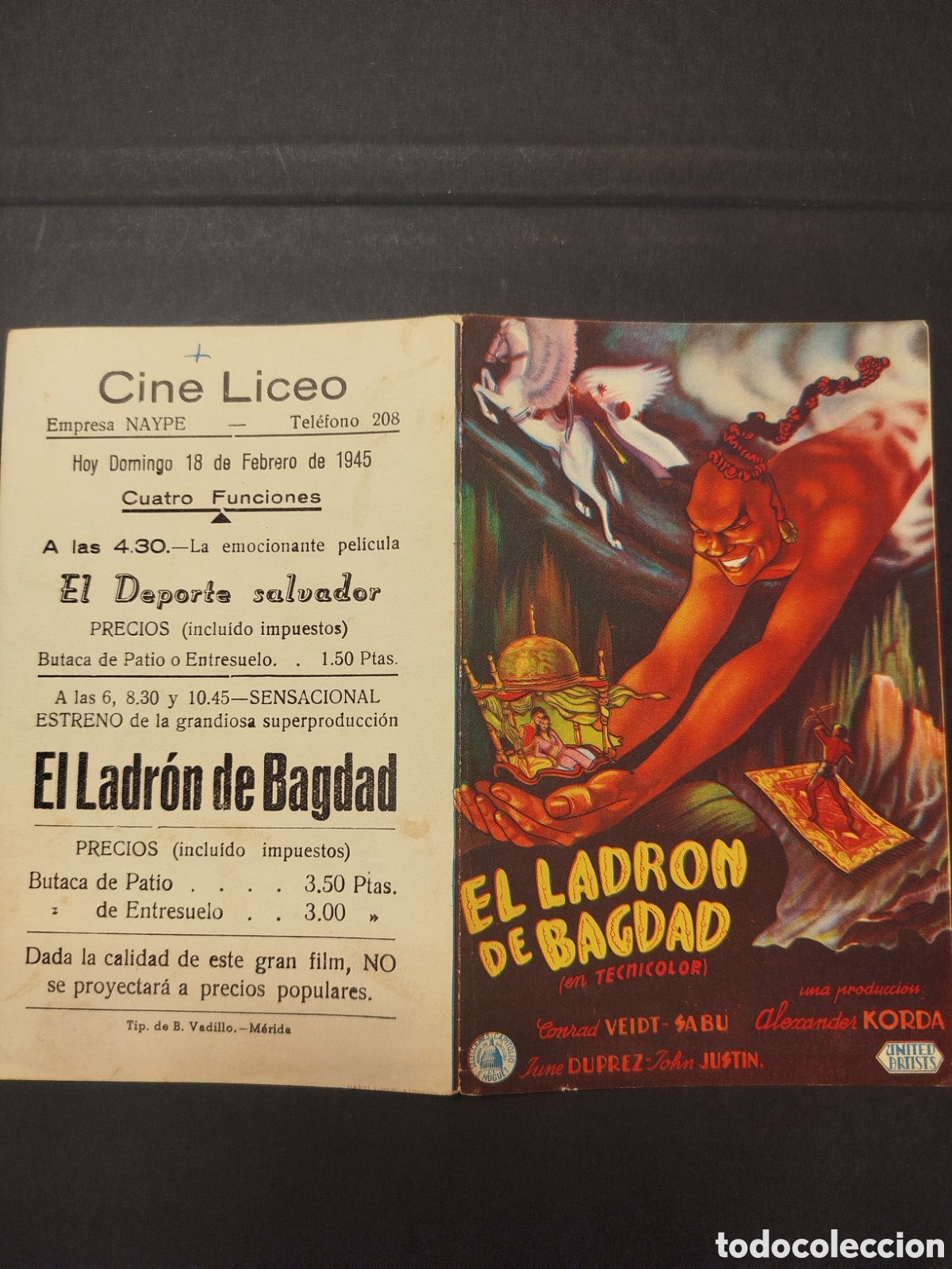 Cine: EL LADR&Oacute;N DE BAGDAD FOLLETO DOBLE