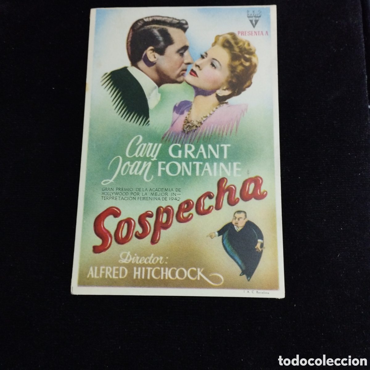Cine: Programa de cine, sencillo. Sospecha. Cary Grant. Jane Fontaine. Alfred Hitchcock.