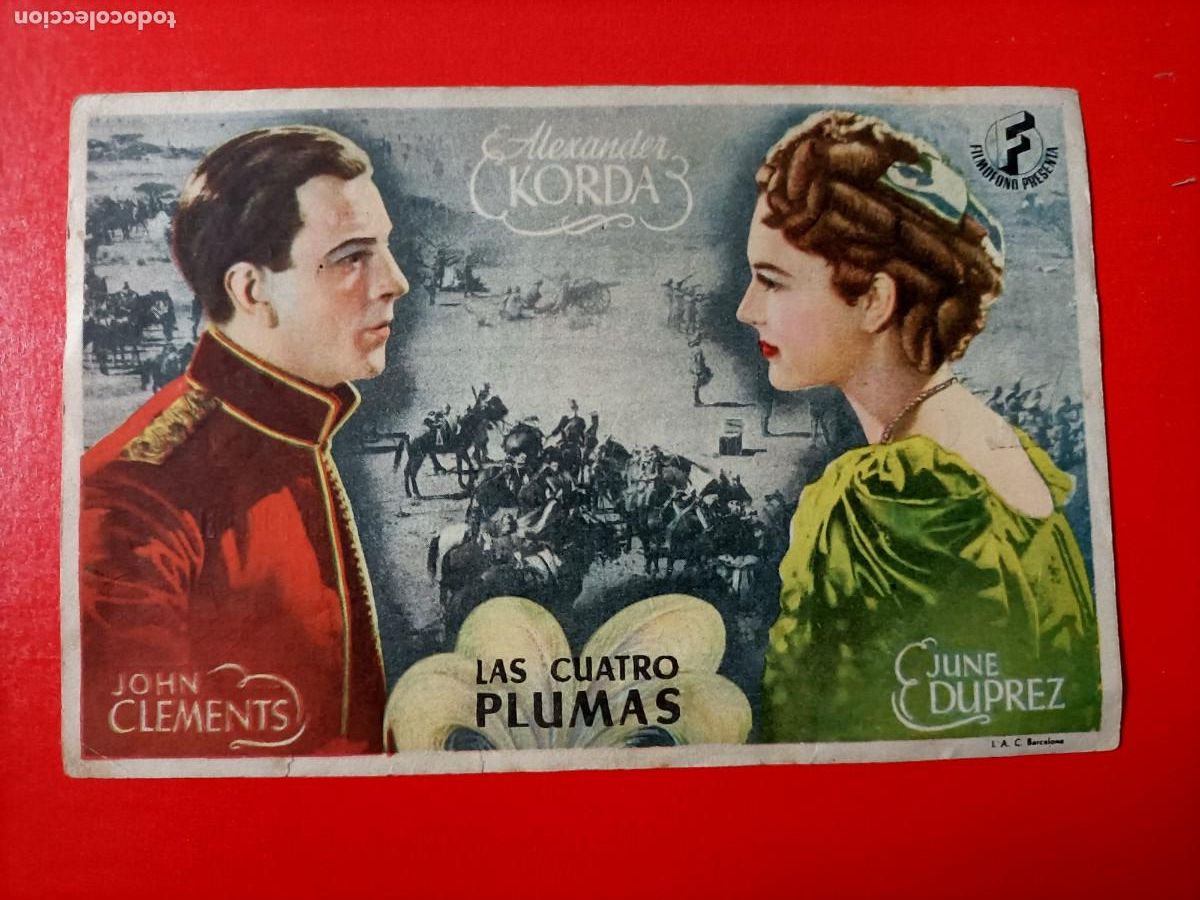 Cine: LAS CUATRO PLUMAS. C/P. CINE VERSALLES Y MERIDIANA, JUNE DUPREZ, JOHN CLEMENTS.