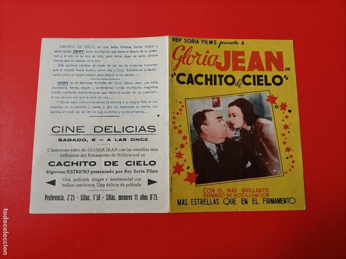 Cine: CACHITO DE CIELO. GLORIA JEAN. ROBERT STACK. C/P. CINE DELICIAS, Y DATOS DE LA SINOPSIS. ES DOBLE.