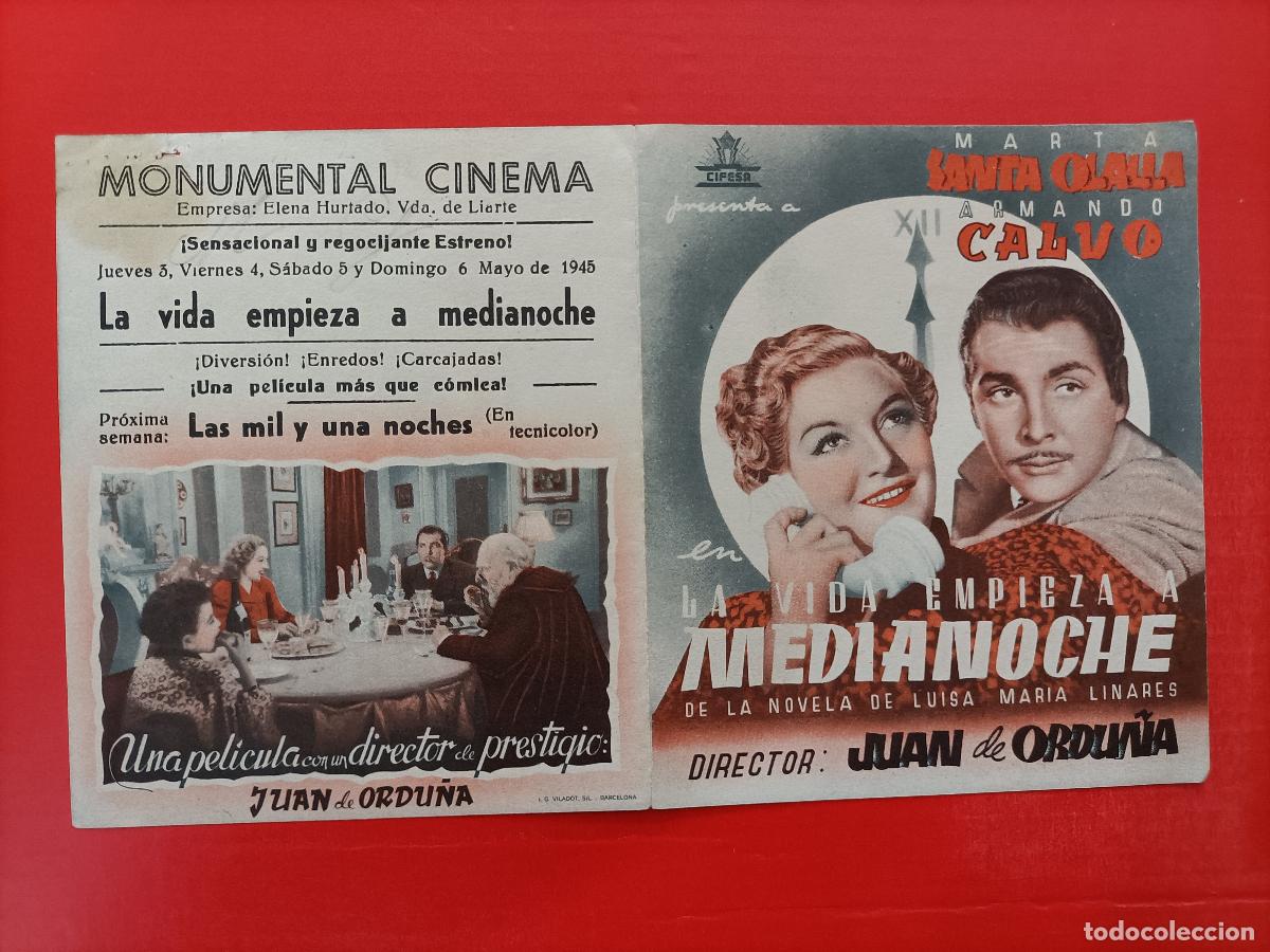 Cine: LA VIDA EMPIEZA A MEDIANOCHE. C/P. MONUMENTAL CINEMA, MARTA SANTA OLALLA. ES DOBLE. EST&Aacute; COMO NUEVO.
