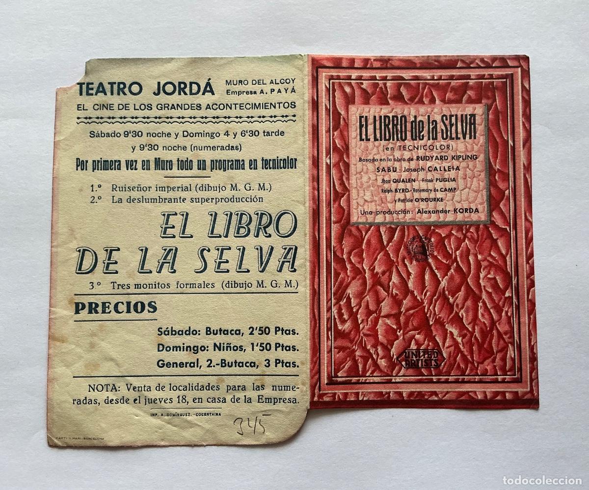Cine: PROGRAMA DOBLE TROQUELADO EL LIBRO DE LA SELVA SABU CINE JORDA MURO DE ALCOY ALICANTE