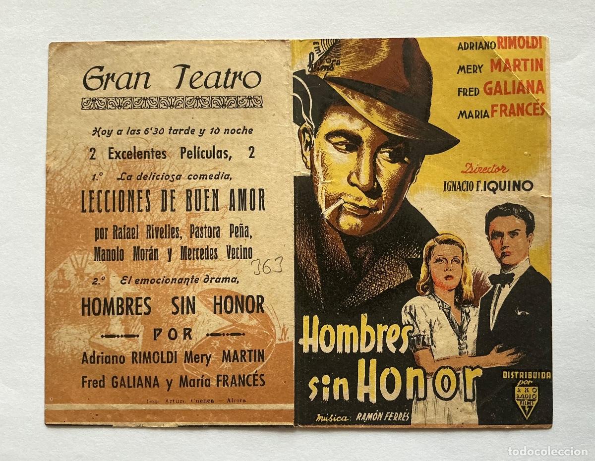  Flyers Publicitaires de films Anciens: PROGRAMA DOBLE HOMBRES SIN HONOR FRED GALIANA CINE GRAN TEATRO ALCIRA VALENCIA