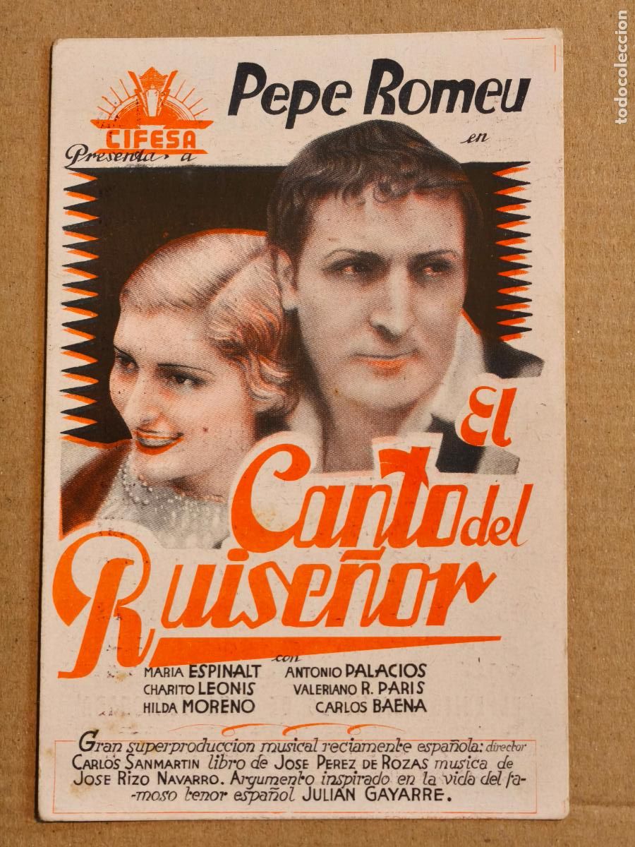  Flyers Publicitaires de films Anciens: EL CANTO DEL RUISE&Ntilde;OR PROGRAMA DE CINE 1934