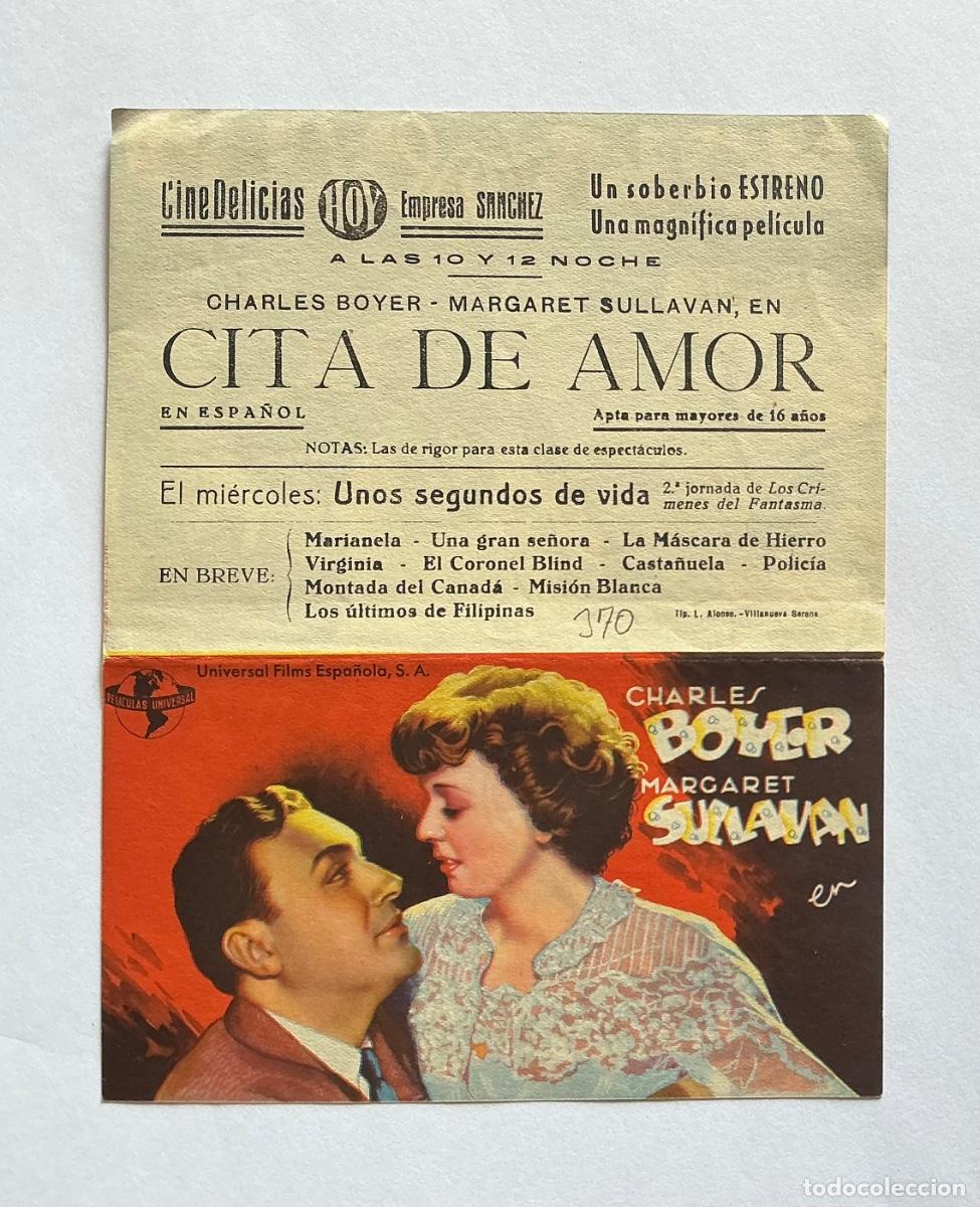 Folhetos de m&atilde;o de filmes antigos de cinema: PROGRAMA DOBLE CITA DE AMOR CHARLES BOYER CINE DELICIAS VILLANUEVA DE LA SERENA BADAJOZ