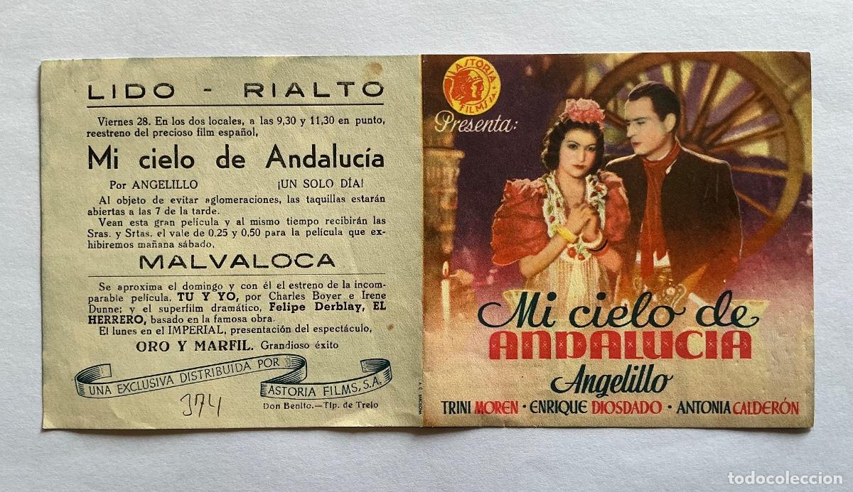  Flyers Publicitaires de films Anciens: PROGRAMA DOBLE MI CIELO DE ANDALUC&Iacute;A ANGELILLO CINE LIDO RIALTO DON BENITO BADAJOZ