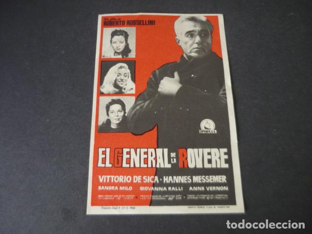 Folhetos de m&atilde;o de filmes antigos de cinema: EL GENERAL DE LA ROVERE PROGRAMA DE MANO SIN PUBLICIDAD