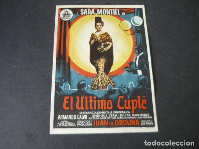 Folhetos de m&atilde;o de filmes antigos de cinema: EL ULTIMO CUPLE PROGRAMA DE MANO SIN PUBLICIDAD