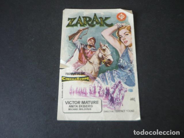 Folhetos de m&atilde;o de filmes antigos de cinema: ZARAK PROGRAMA DE MANO SIN PUBLICIDAD