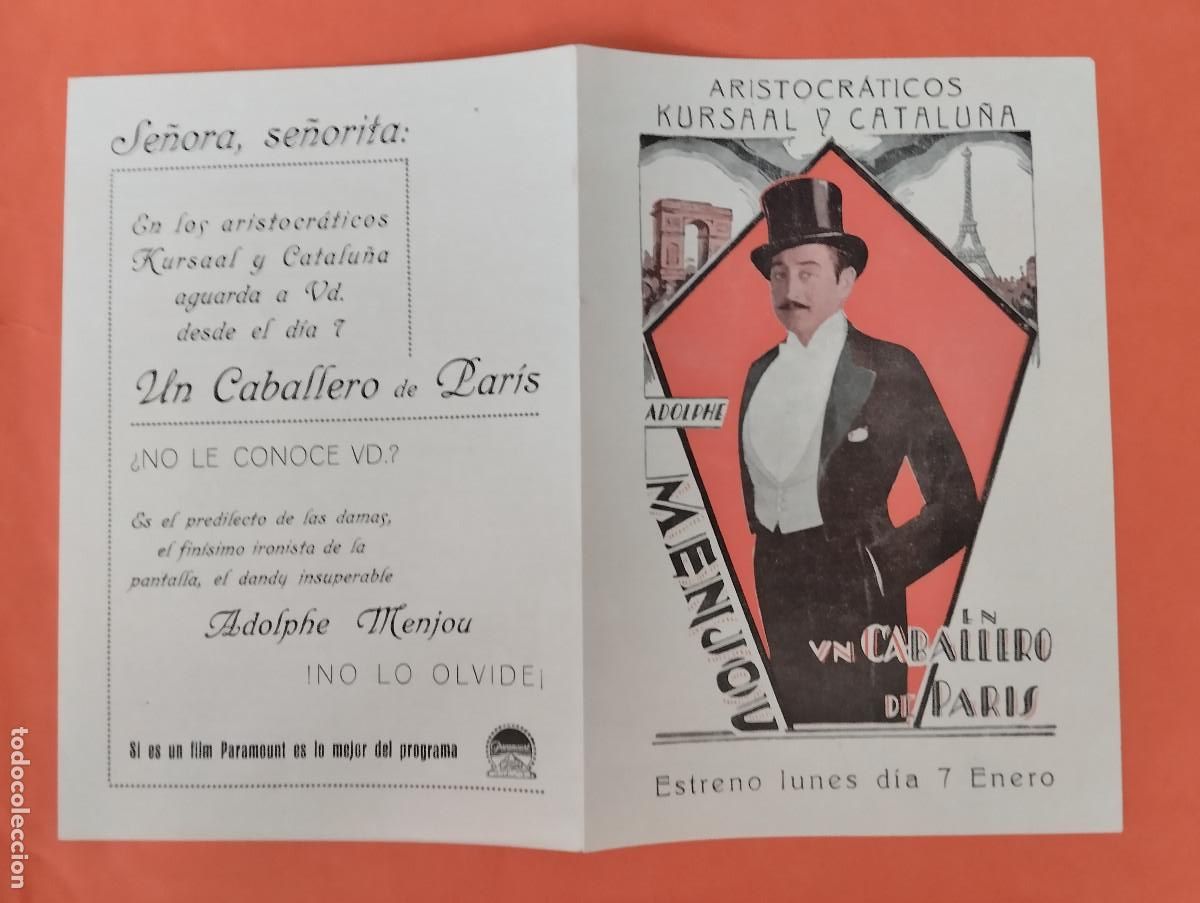 Flyers Publicitaires de Films Anciens: JHR - PROGRAMA CINE DOBLE. UN CABALLERO EN PARIS.