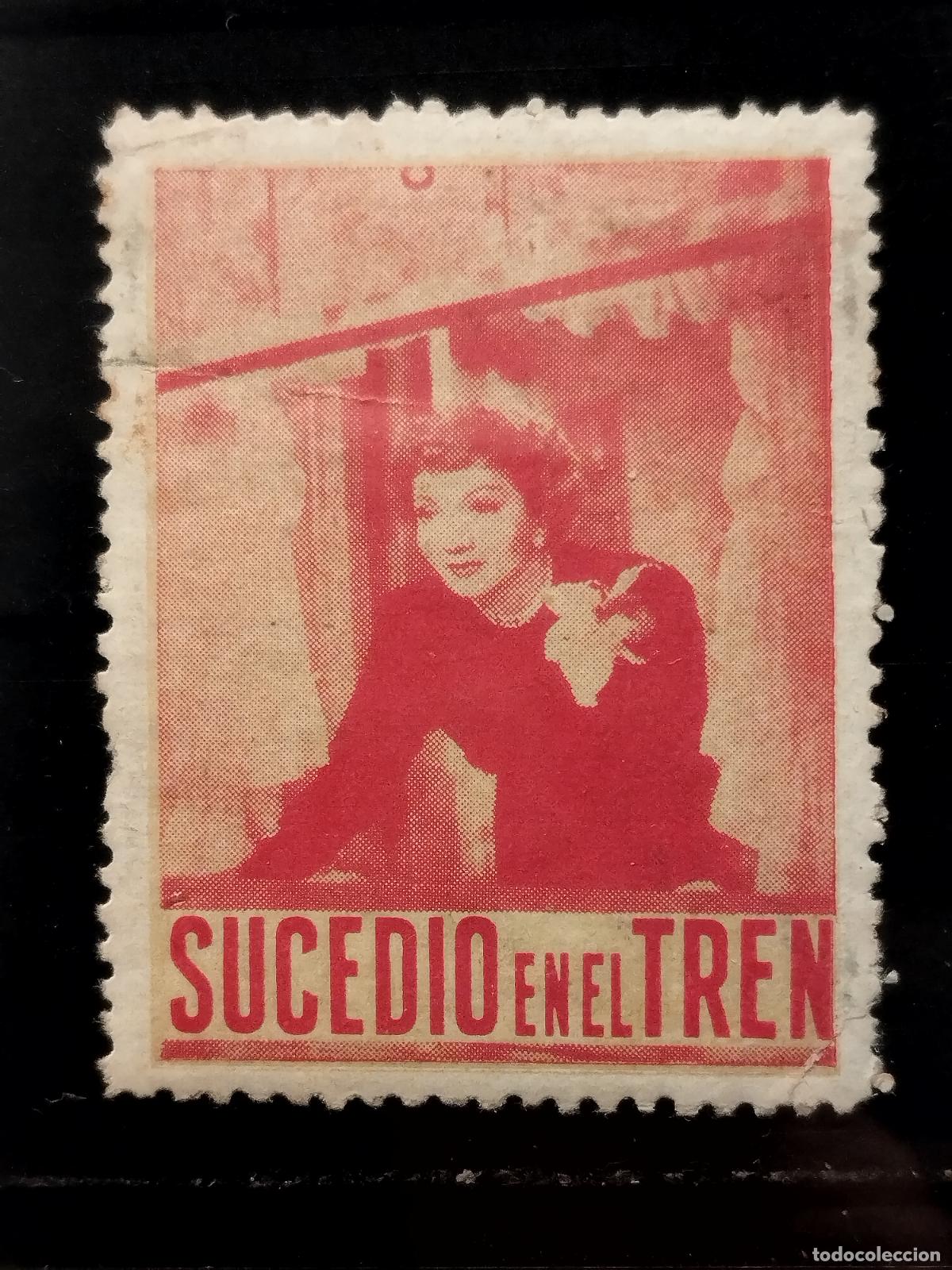 Folhetos de m&atilde;o de filmes antigos de cinema: JT - PROGRAMA DE CINE. TROQUELADO TIPO SELLO. APROX 5 X 3 CM. SUCEDIO EN EL TREN. PUNTOS DE OXIDO