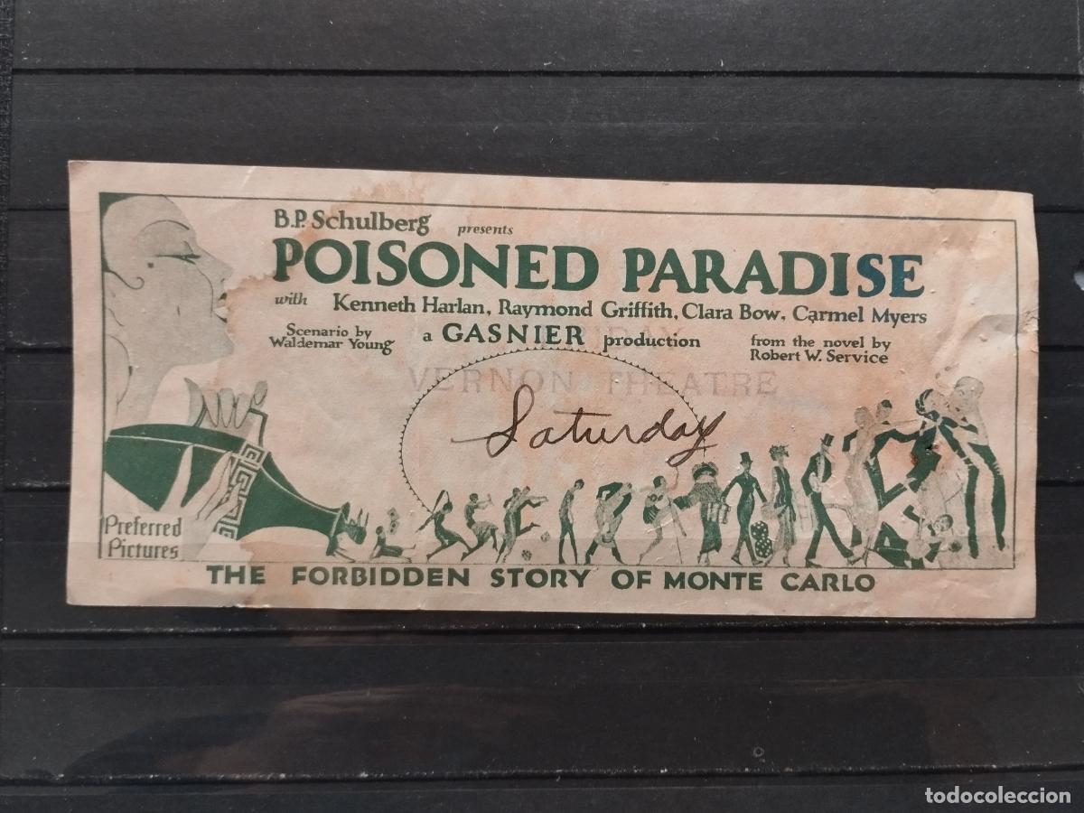 Folhetos de m&atilde;o de filmes antigos de cinema: JT - PROGRAMA DE CINE. TROQUELADO CON FORMA DE BILLETE. POISONED PARADISE. EXTRANJERO. MANCHADO