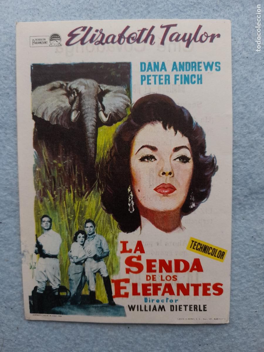  Foglietti di film di film antichi di cinema: La Senda de los Elefantes. A&ntilde;o 1965. Elizabeth Taylor. Dana Andrews. Peter Finch.