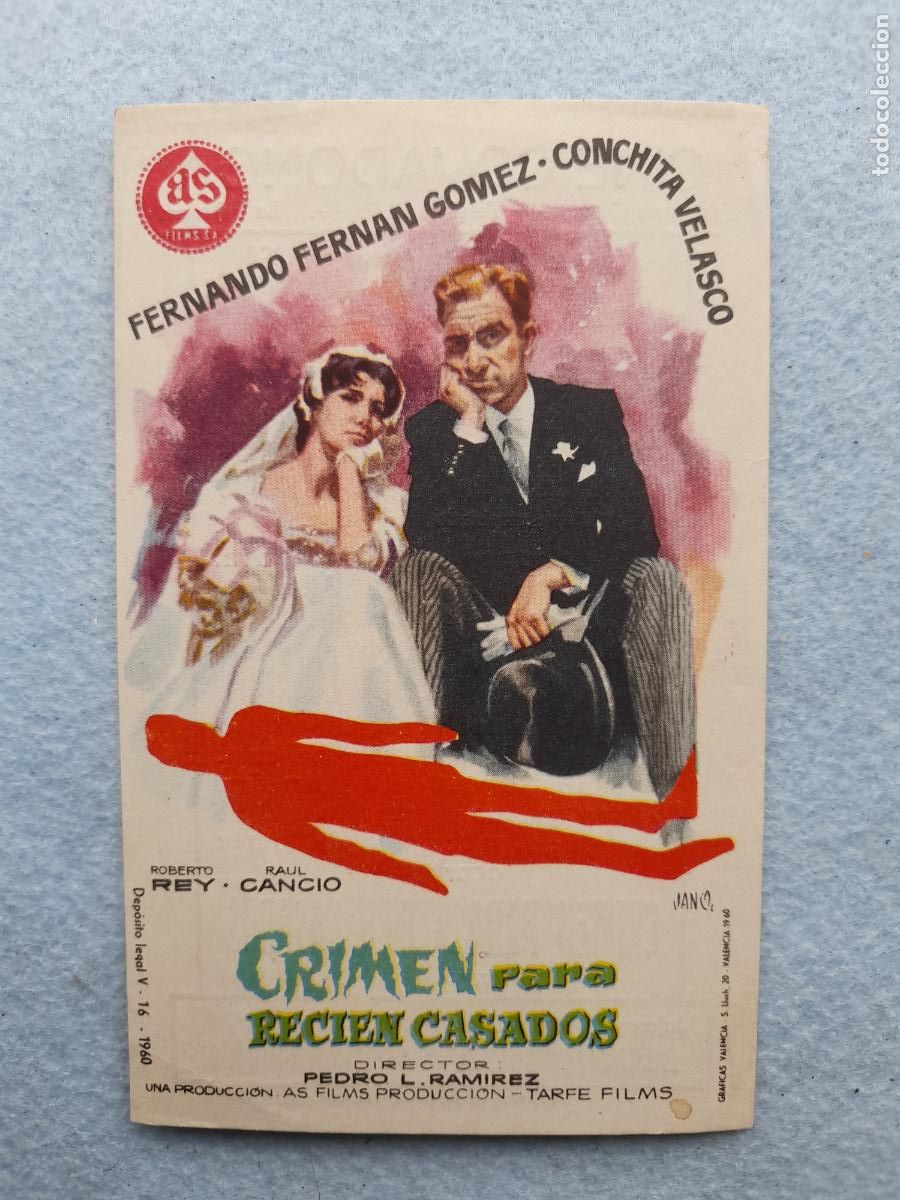 Flyers Publicitaires de films Anciens: Crimen para Reci&eacute;n Casados. A&ntilde;o 1960. Fernando Fern&aacute;n G&oacute;mez. Conchita Velasco.
