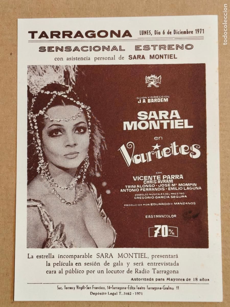  Flyers Publicitaires de films Anciens: SARA MONTIEL VARIETES PROGRAMA DE CINE 1971