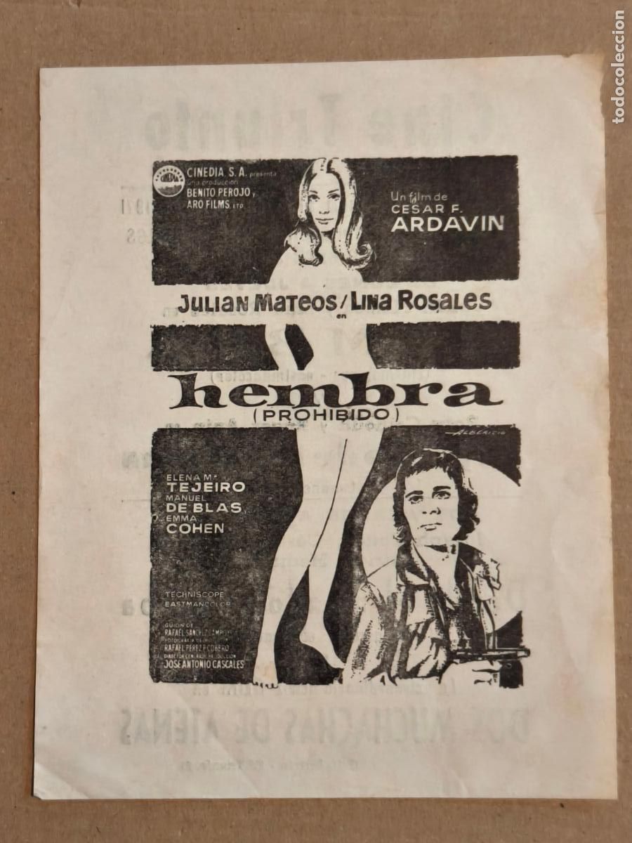  Flyers Publicitaires de films Anciens: JULIAN MATEOS HEMBRA PROGRAMA DE CINE 1971