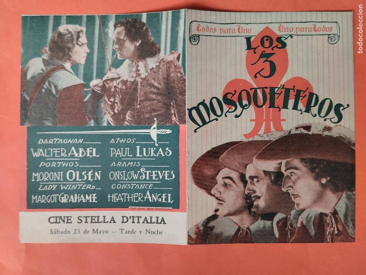 Foglietti di film di film antichi di cinema: JHR - PROGRAMA CINE. LOS 3 MOSQUETEROS.
