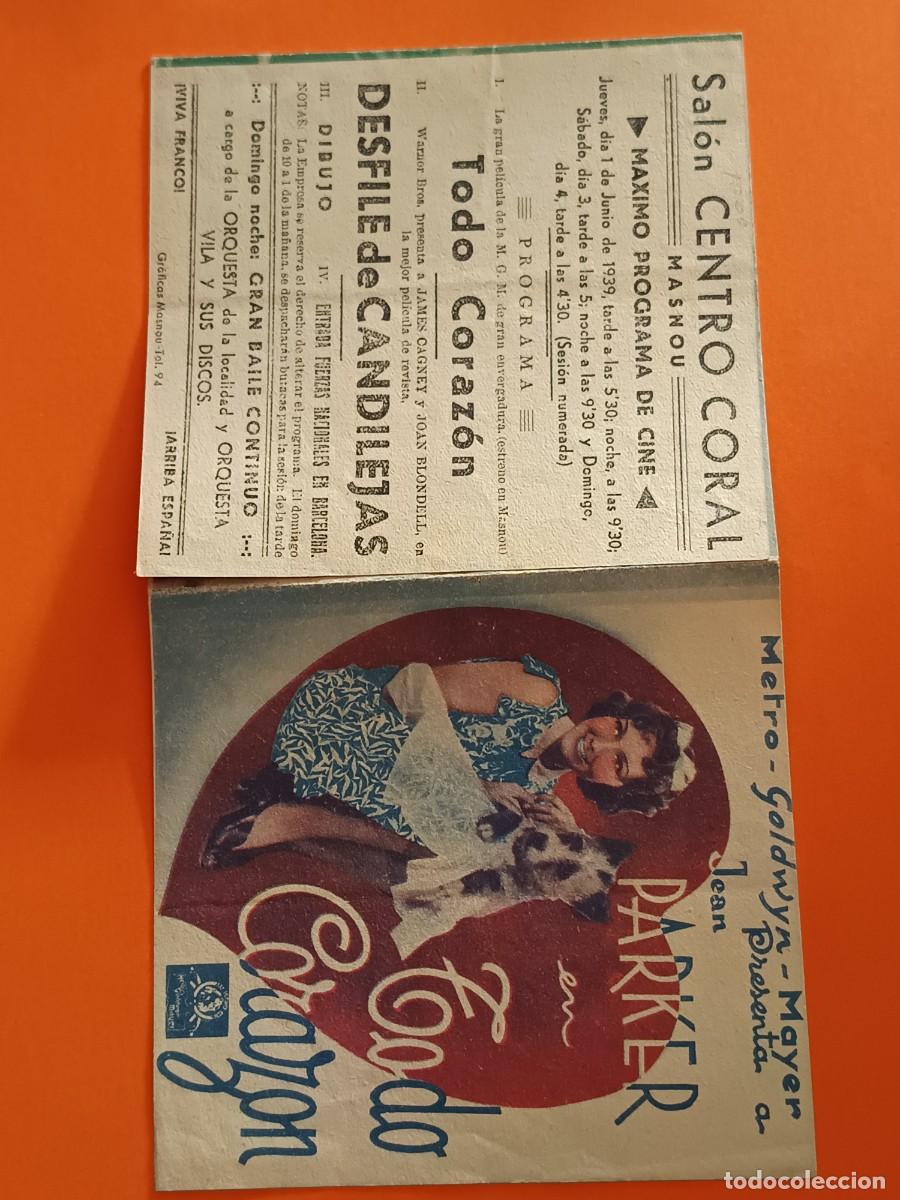 Folhetos de m&atilde;o de filmes antigos de cinema: PROGRAMA DE CINE TRIPLE TODO CORAZON JEAN PARKER