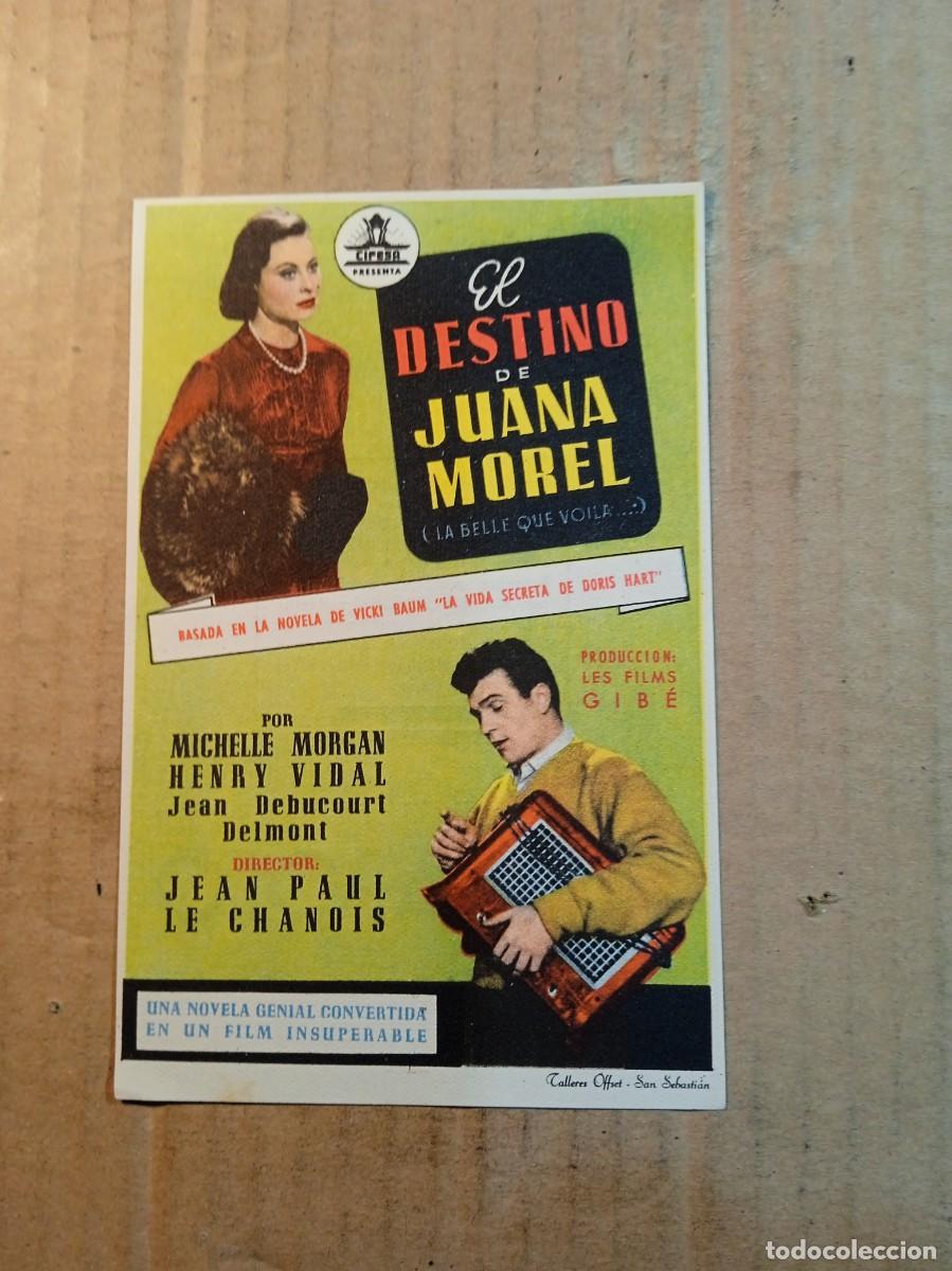 Cine: FOLLETO DE MANO CON PUBLICIDAD EL DESTINO DE JUANA MOREL