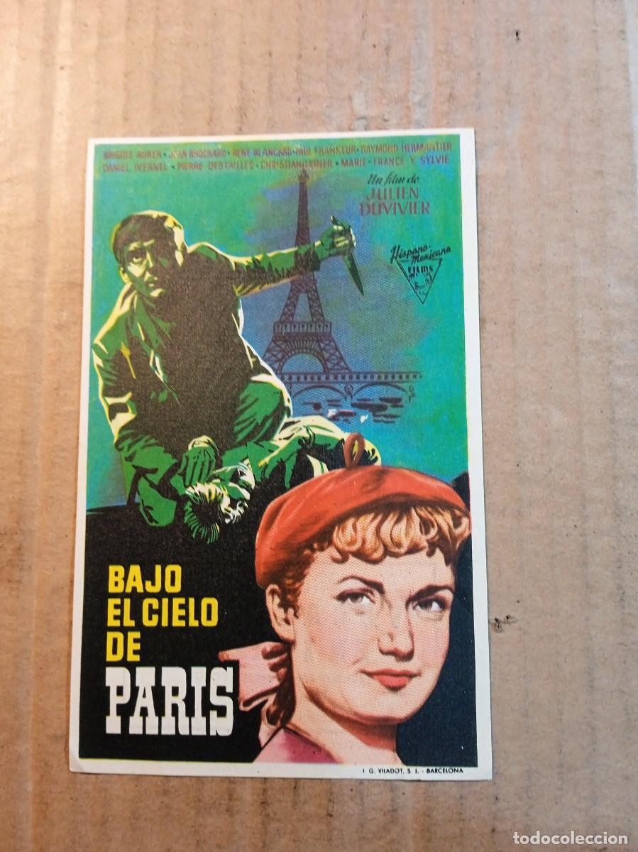 Cine: FOLLETO DE MANO CON PUBLICIDAD BAJO EL CIELO DE PARIS
