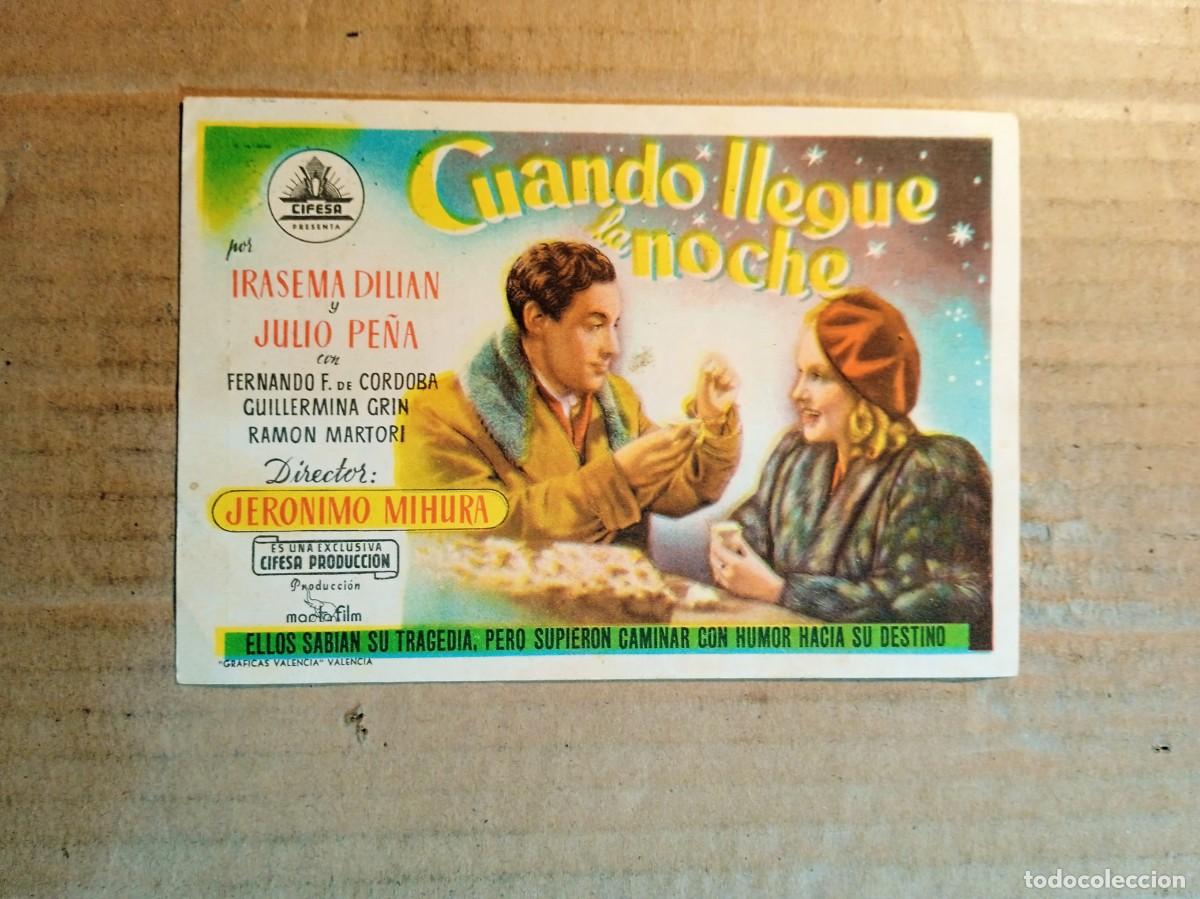 Cine: FOLLETO DE MANO CON PUBLICIDAD CUANDO LLEGUE LA NOCHE