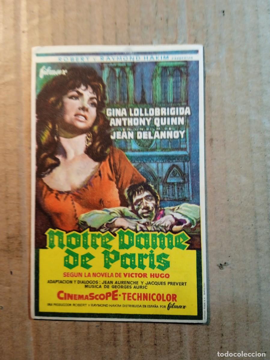 Folhetos de m&atilde;o de filmes antigos de cinema: FOLLETO DE MANO CON PUBLICIDAD NOTRE DAME DE PARIS