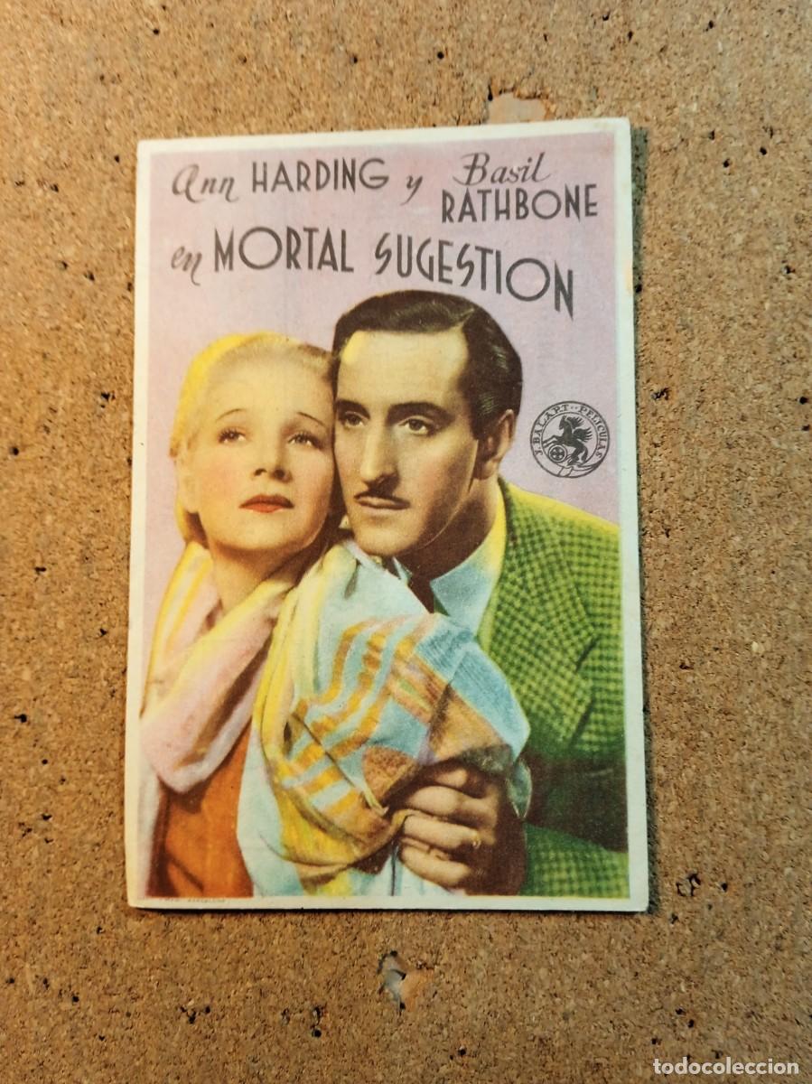 Folhetos de m&atilde;o de filmes antigos de cinema: FOLLETO DE MANO CON PUBLICIDAD MORTAL SUGESTION