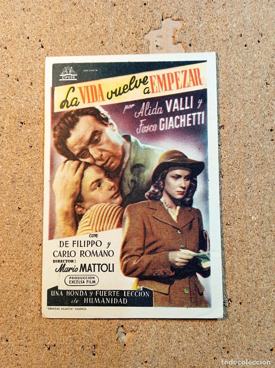 Folhetos de m&atilde;o de filmes antigos de cinema: FOLLETO DE MANO CON PUBLICIDAD LA VIDA VUELVE A EMPEZAR