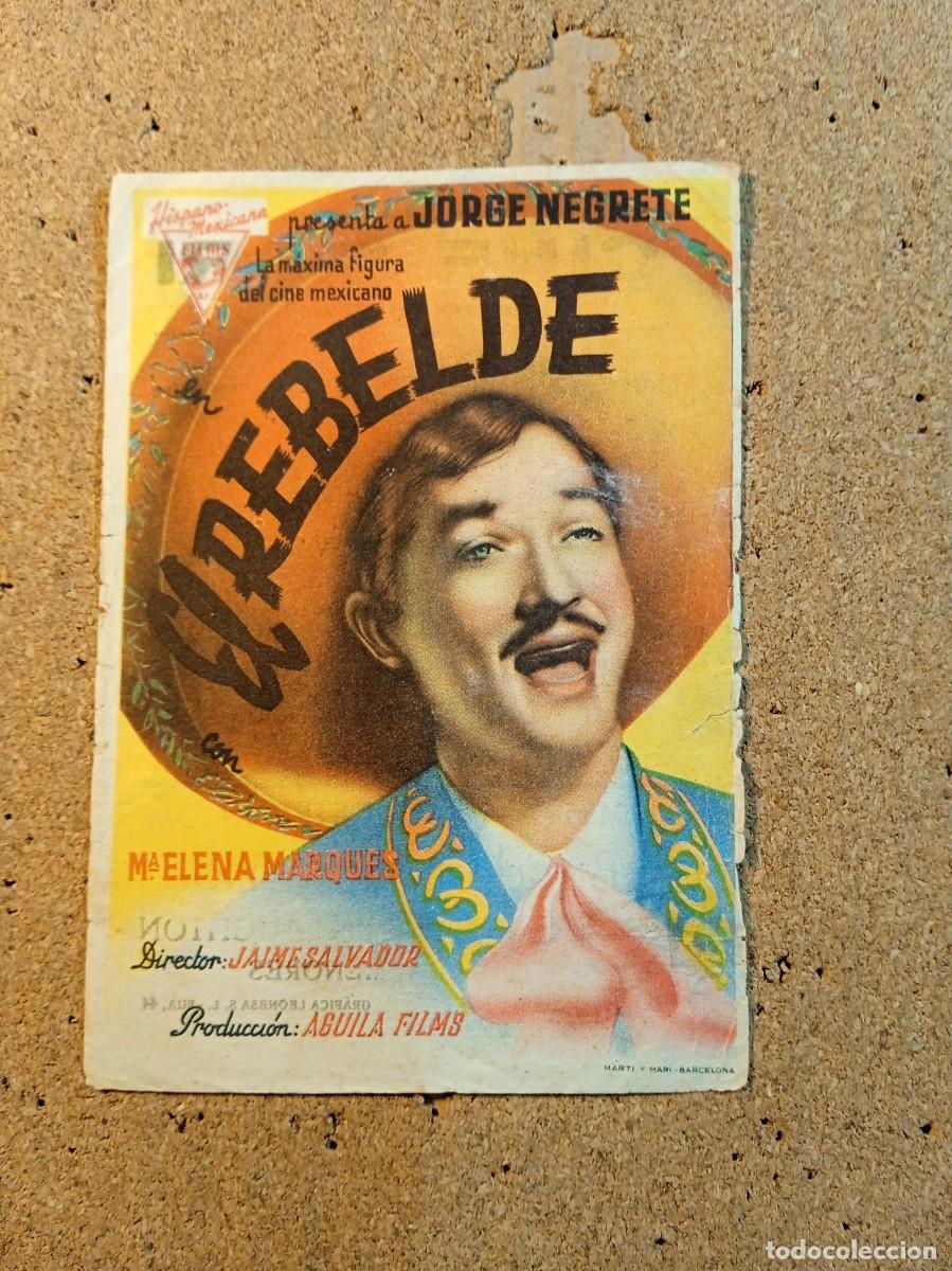 Folhetos de m&atilde;o de filmes antigos de cinema: FOLLETO DE MANO CON PUBLICIDAD EL REBELDE