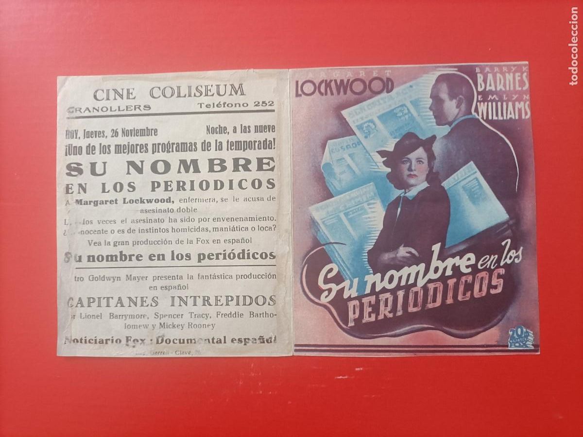Cine: SU NOMBRE EN LOS PERI&Oacute;DICOS. C/P. CINE COLISEUM. GRANOLLERS. MARGARET LOCKWOOD. ES DOBLE.