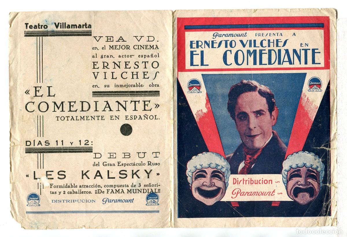 Folhetos de m&atilde;o de filmes antigos de cinema: EL COMEDIANTE, con Ernesto Vilches.