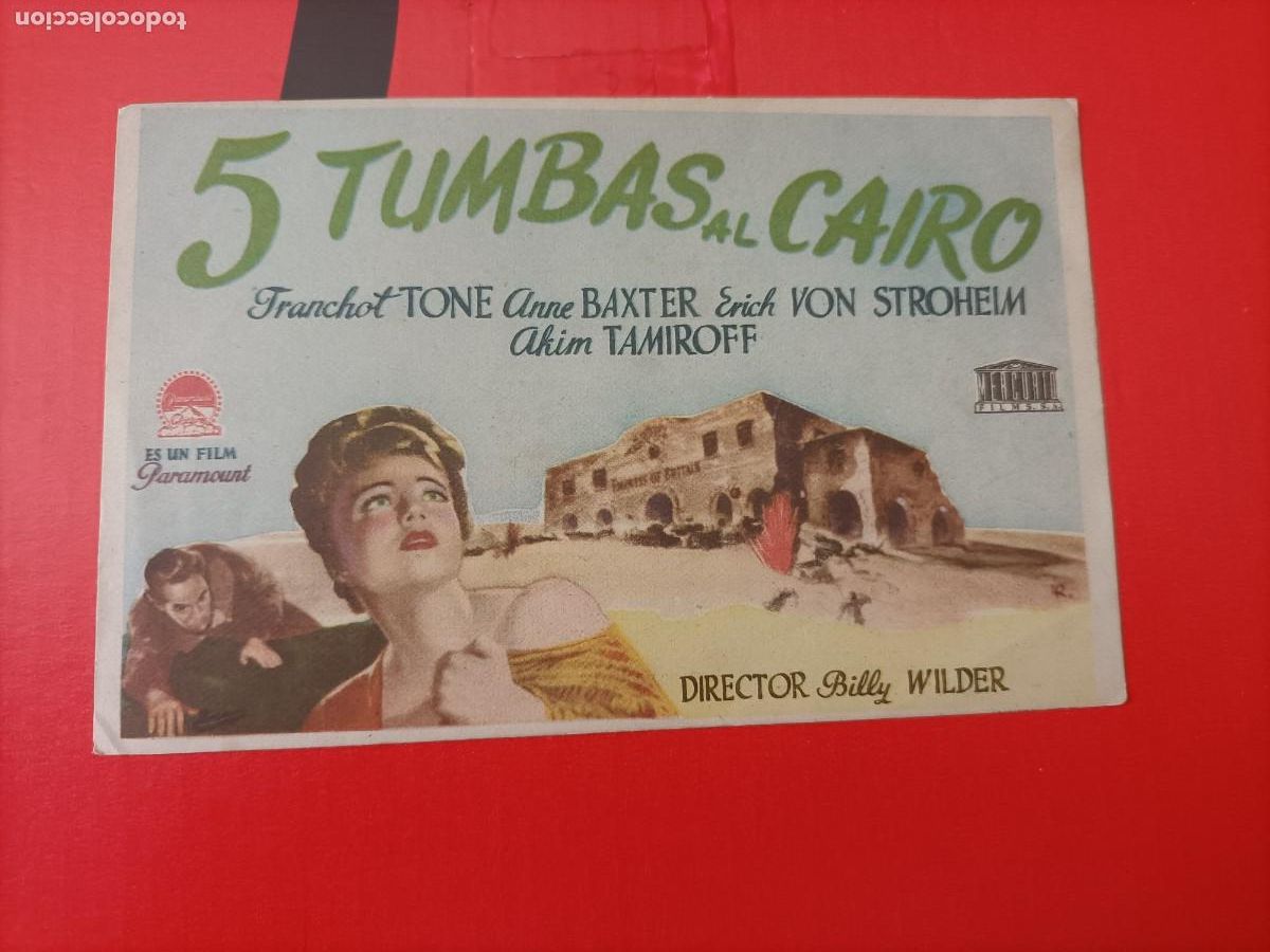 Cine: 5 TUMBAS AL CAIRO. ERICH VON STROHELM. FRANCHOT TONE, ANNE BAXTER. S/P. BUEN ESTADO.