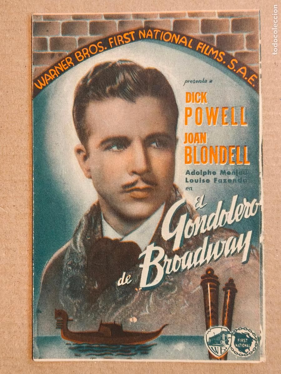  Flyers Publicitaires de films Anciens: EL GONDOLERO DE BROADWAY PROGRAMA DE CINE1936