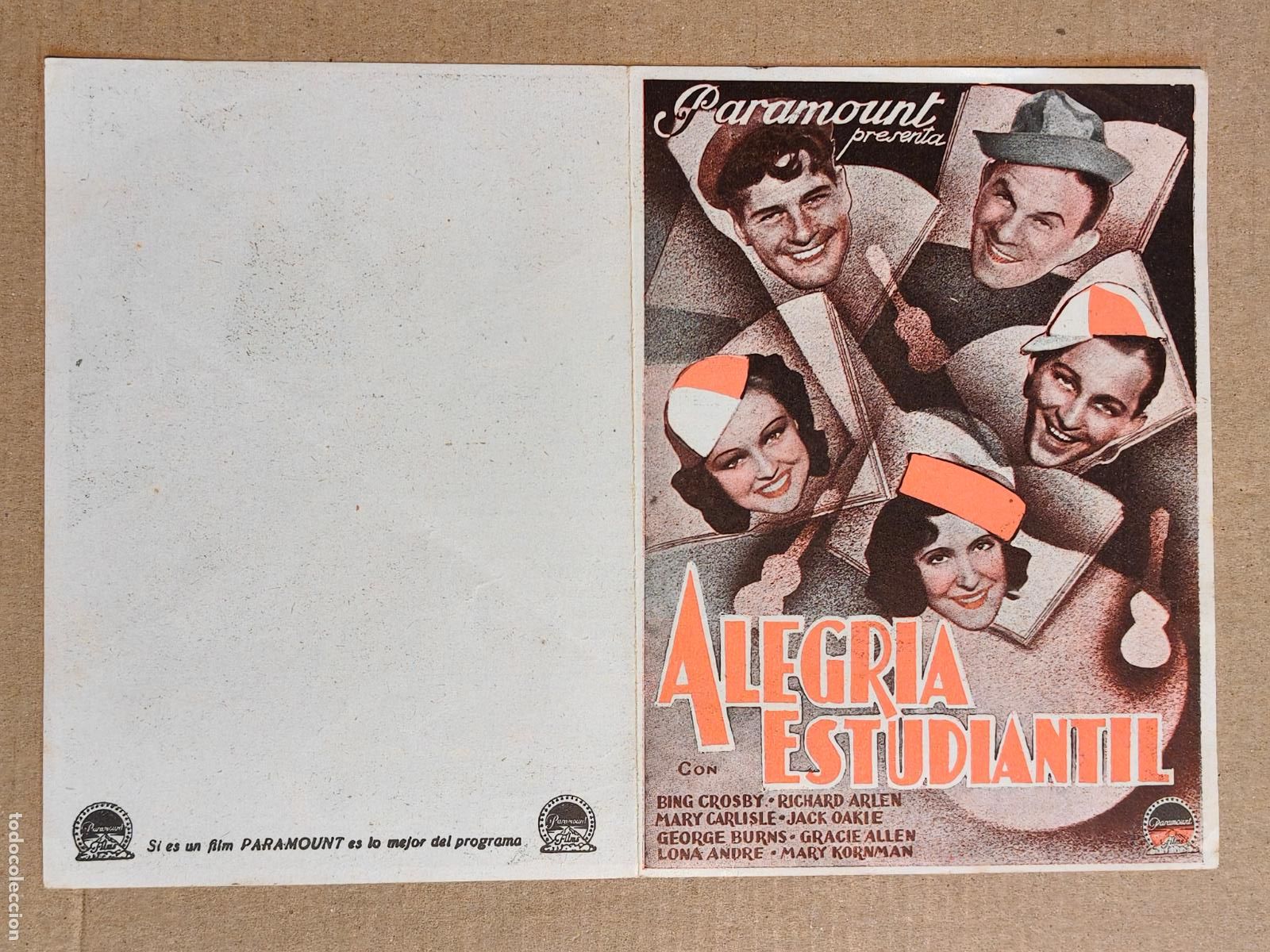  Flyers Publicitaires de films Anciens: ALEGRIA ESTUDIANTIL PROGRAMA DE CINE 1936