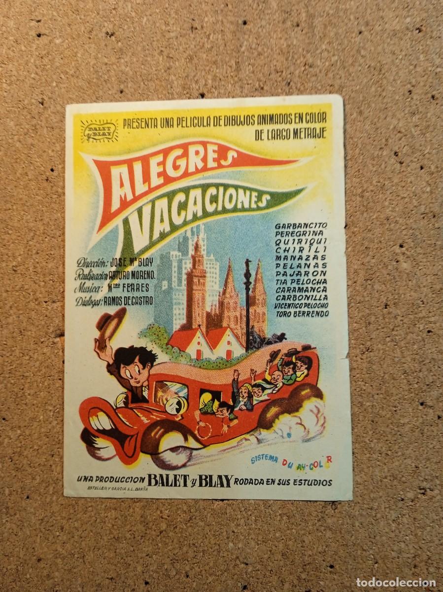 Cine: FOLLETO DE MANO SIN PUBLICIDAD ALEGRES VACACIONES