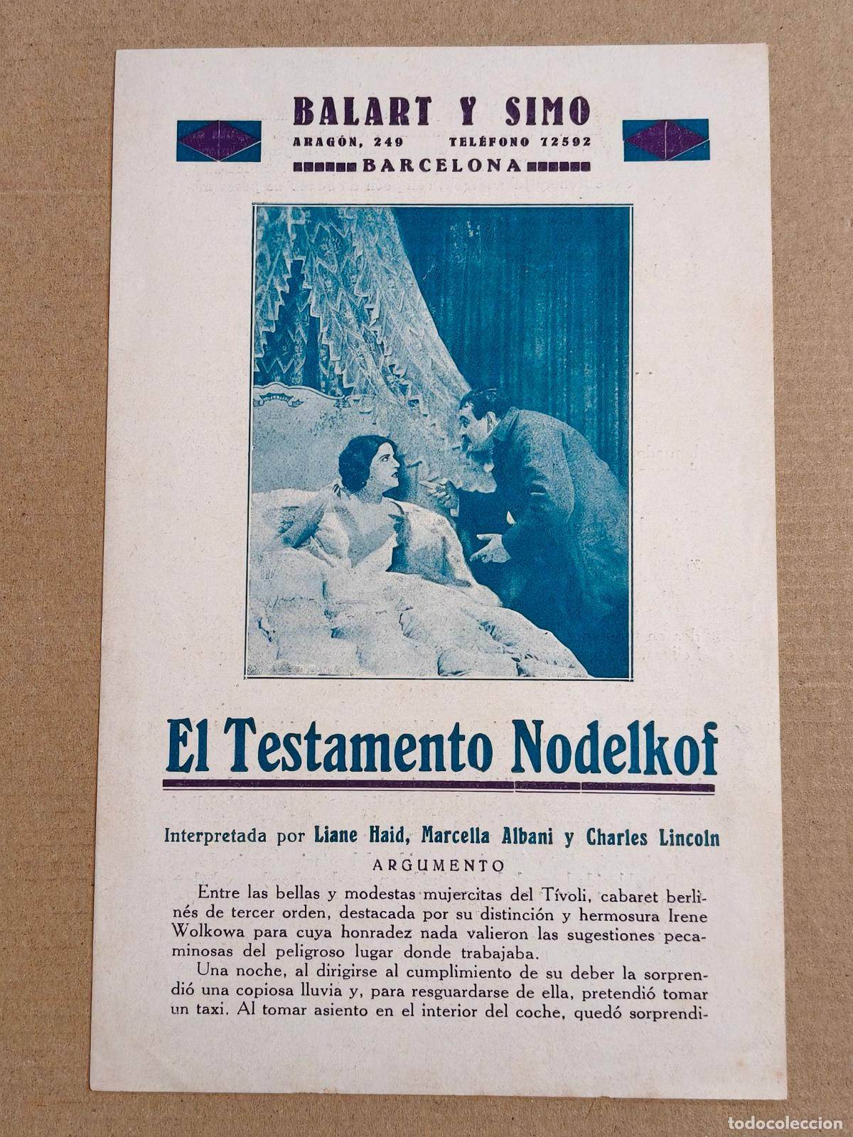 Cinema: EL TESTAMENTO NODELKOF EXCLUSIVA BALART I SIMO PROGRAMA DE CINE 1931
