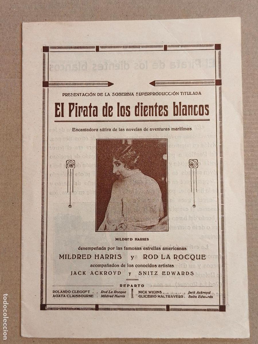 Cine: EL PIRATA DE LOS DIENTES BLANCOS PROGRAMA DE CINE 1928