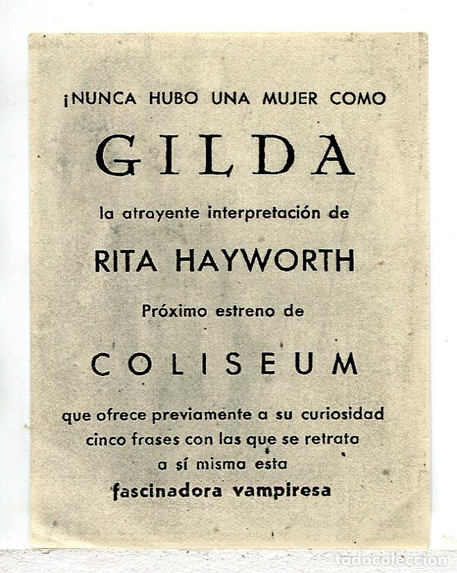Cine: GILDA, con Rita Hayworth. 7 X 9,5 cms. - Foto 2