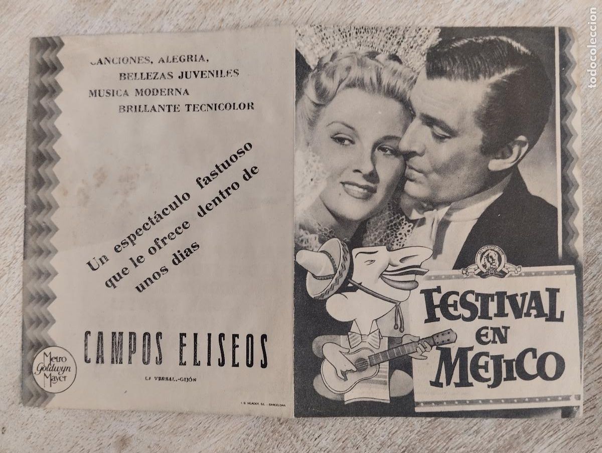 Folhetos de m&atilde;o de filmes antigos de cinema: KST - PROGRAMA CINE FESTIVAL EN MEJICO CAMPOS ELISEOS GIJON