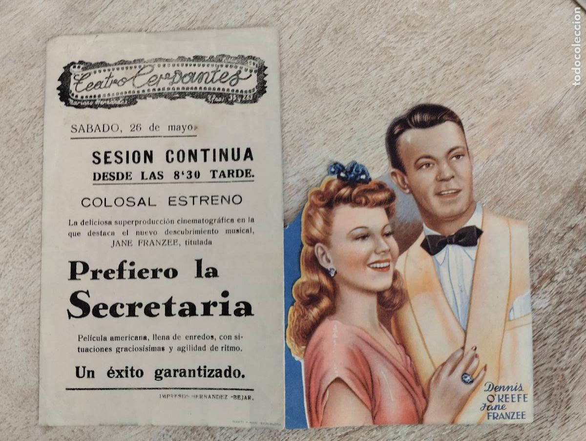 Foglietti di film di film antichi di cinema: KST - PROGRAMA CINE TROQUELADO PREFIERO LA SECRETARIA TEATRO CERVANTES BEJAR SALAMANCA