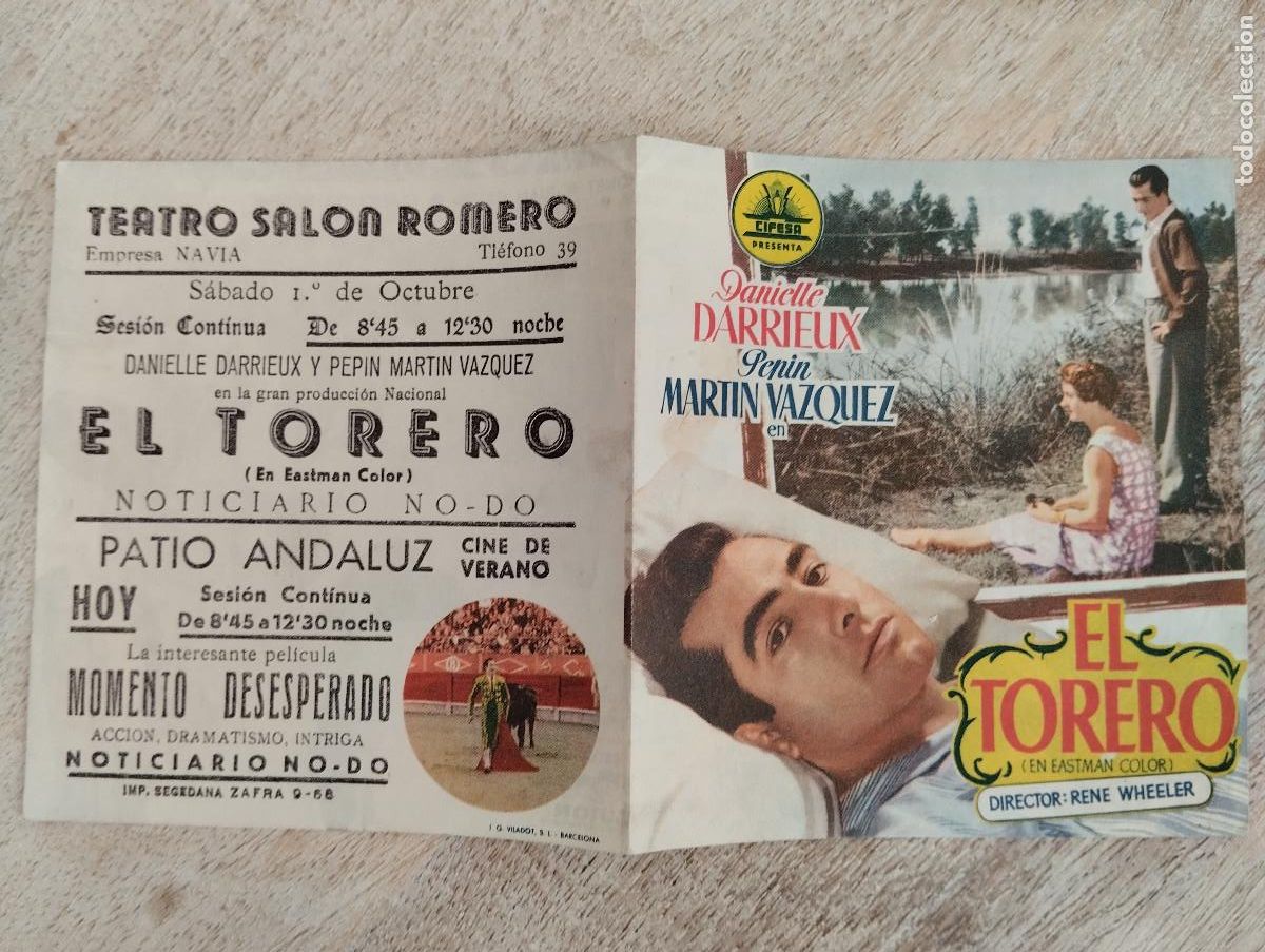 Folhetos de m&atilde;o de filmes antigos de cinema: KST - PROGRAMA CINE EL TORERO TEATRO SALON ROMERO ZAFRA BADAJOZ