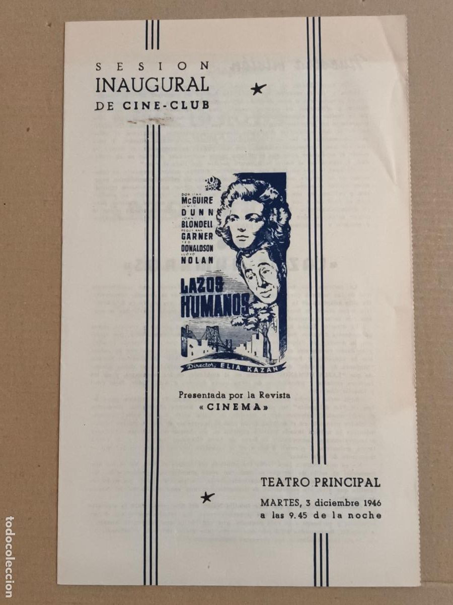 Kino: LAZOS HUMANOS PROGRAMA DE CINE 1946