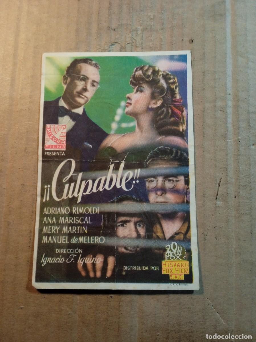  Flyers Publicitaires de films Anciens: FOLLETO DE MANO SIN PUBLICIDAD CULPABLE