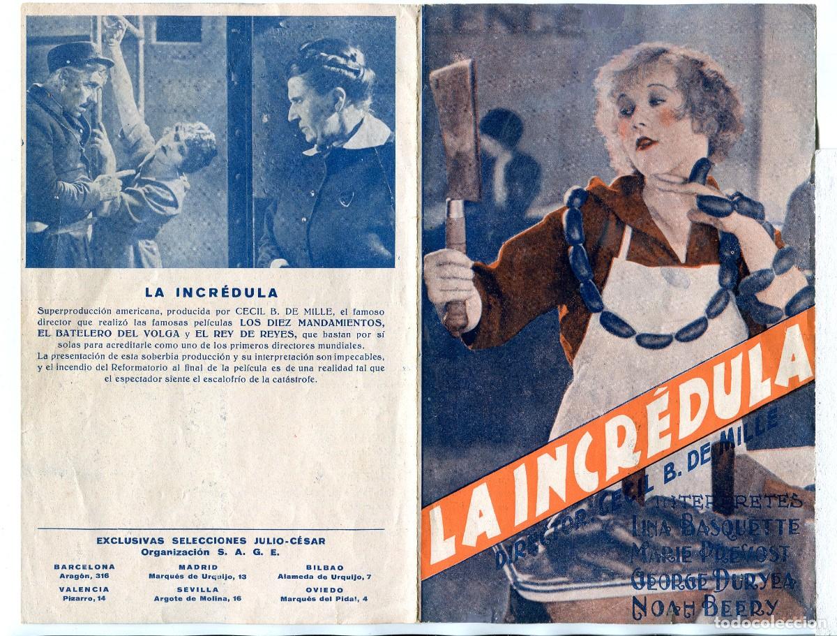 Cine: LA INCR&Eacute;DULA, de Cecil B. de Mille. 13,5 X 21 cms. - Foto 1