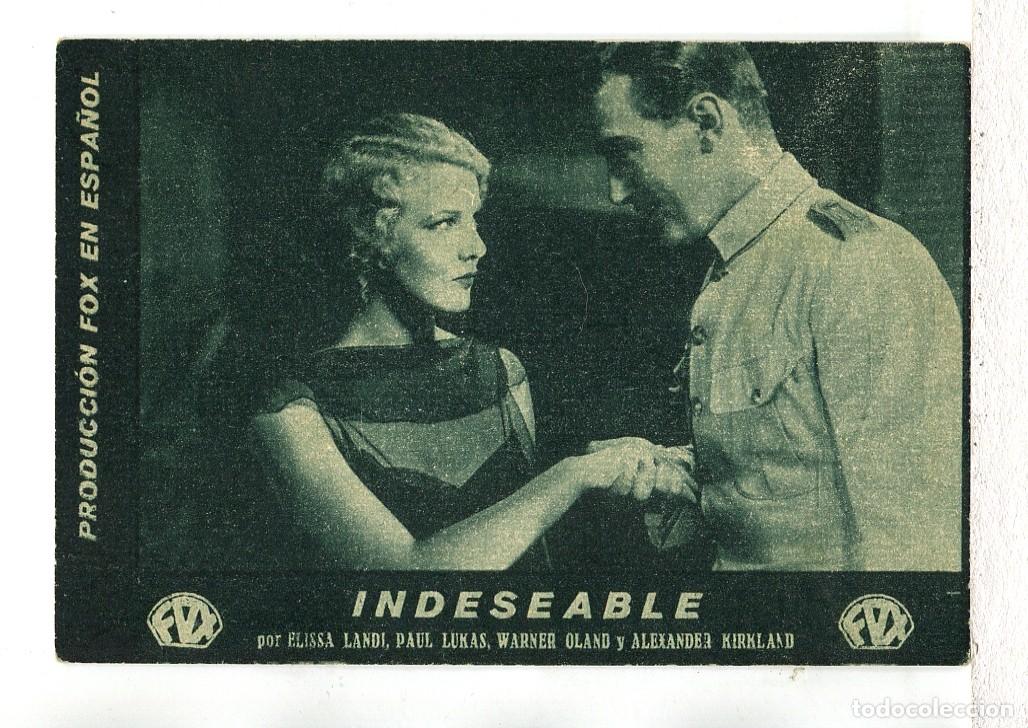 Folhetos de m&atilde;o de filmes antigos de cinema: INDESEABLE, con Elisa Landi.